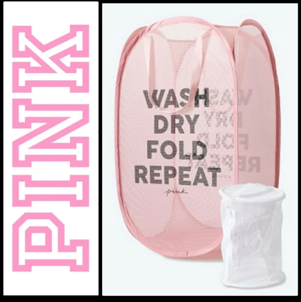 NEW VICTORIA'S SECRET PINK COLLAPSIBLE LAUNDRY BASKET & INTIMATES BAGS H…